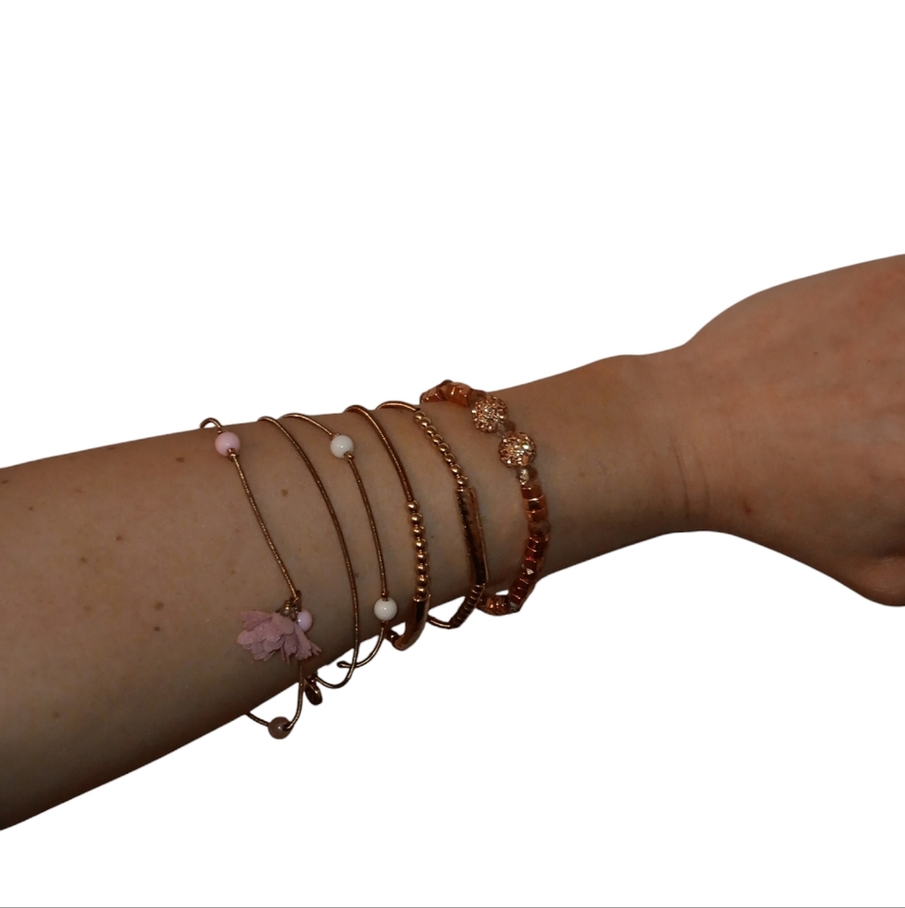 6 Piece Pink & Gold Stretchy Beaded Bracelet Set, NWOT - Picture 6 of 6